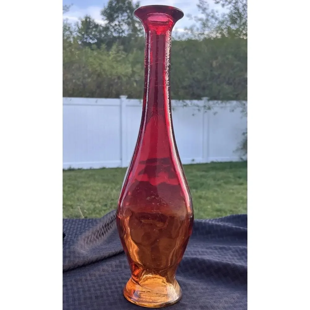 Pier 1 Art Glass Amber Vase Orange Fall Bubble Tall Glass Halloween Autumn 9”